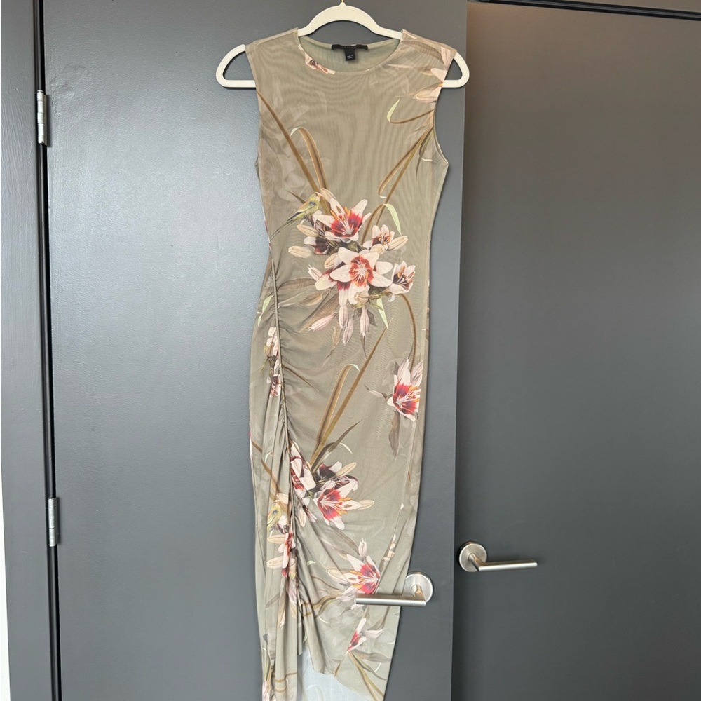 All Saints Tan Cream Asymmetrical Bodycon Dress